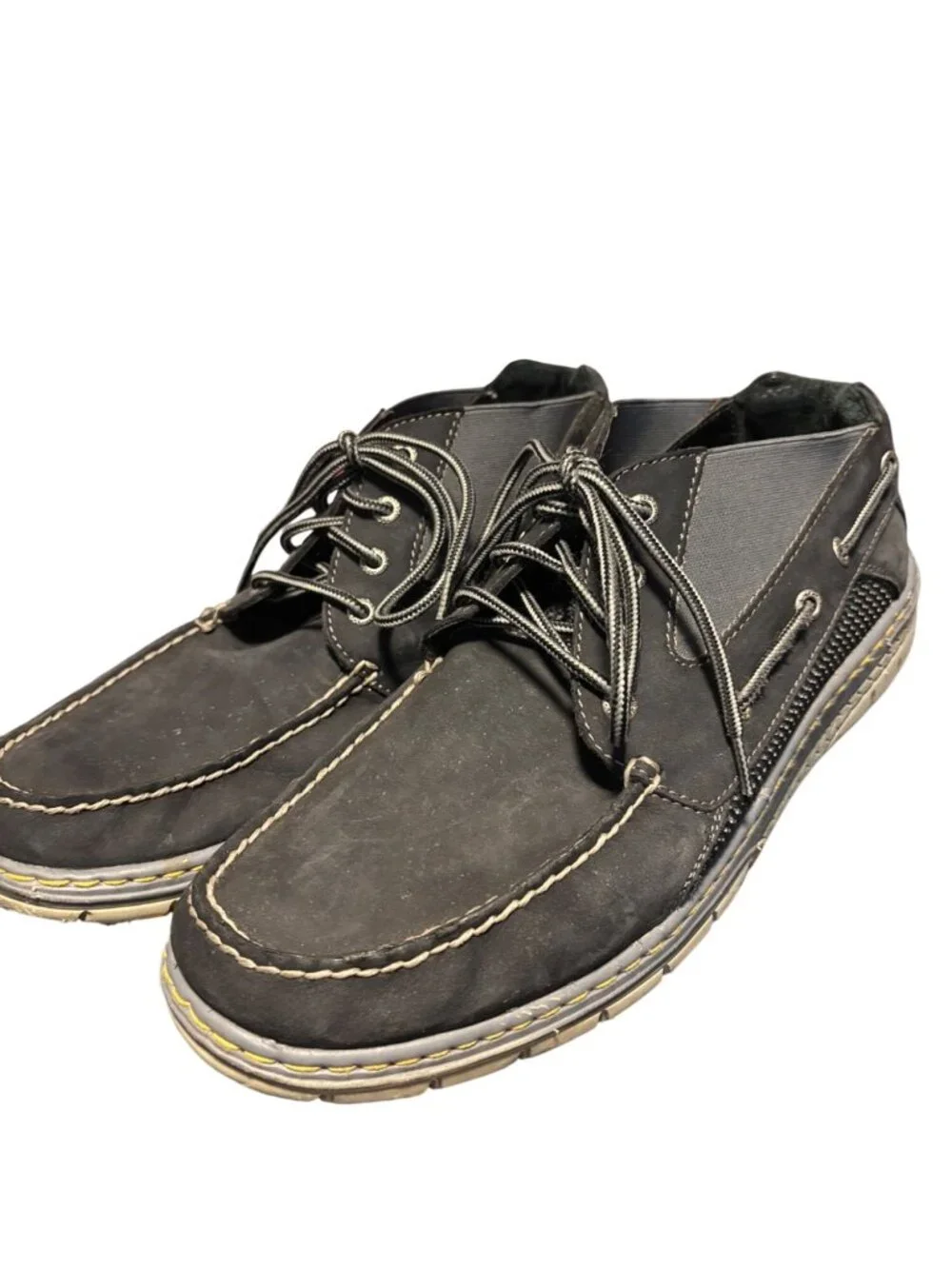 Sperry Top Sider Lace Up Leather Mesh Boat Shoes Black Gray Sz 13 Outdoor Travel